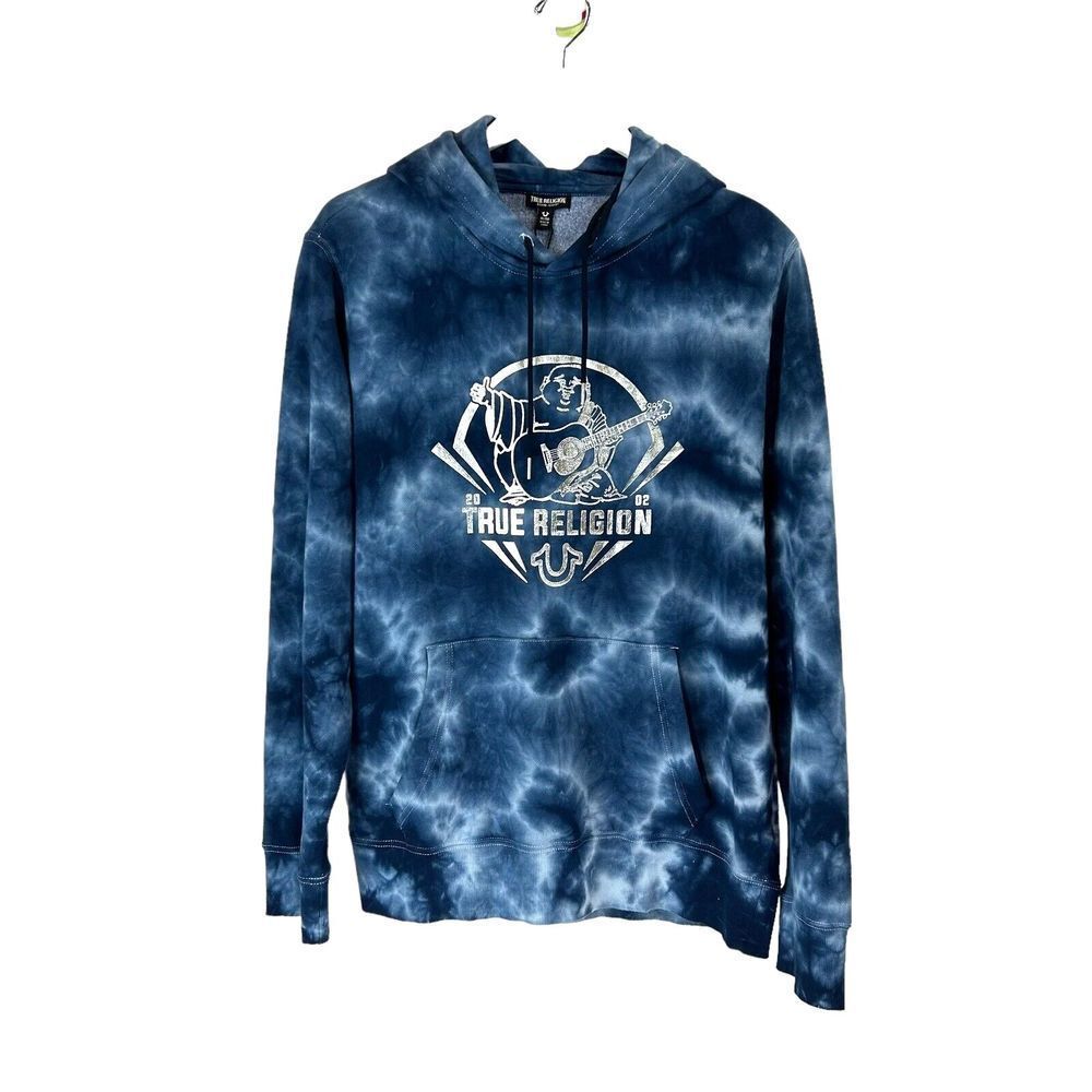 True Religion Hoodie Mens XL Blue Night Sky Buddha Foil Tie Dye Foil Graphic